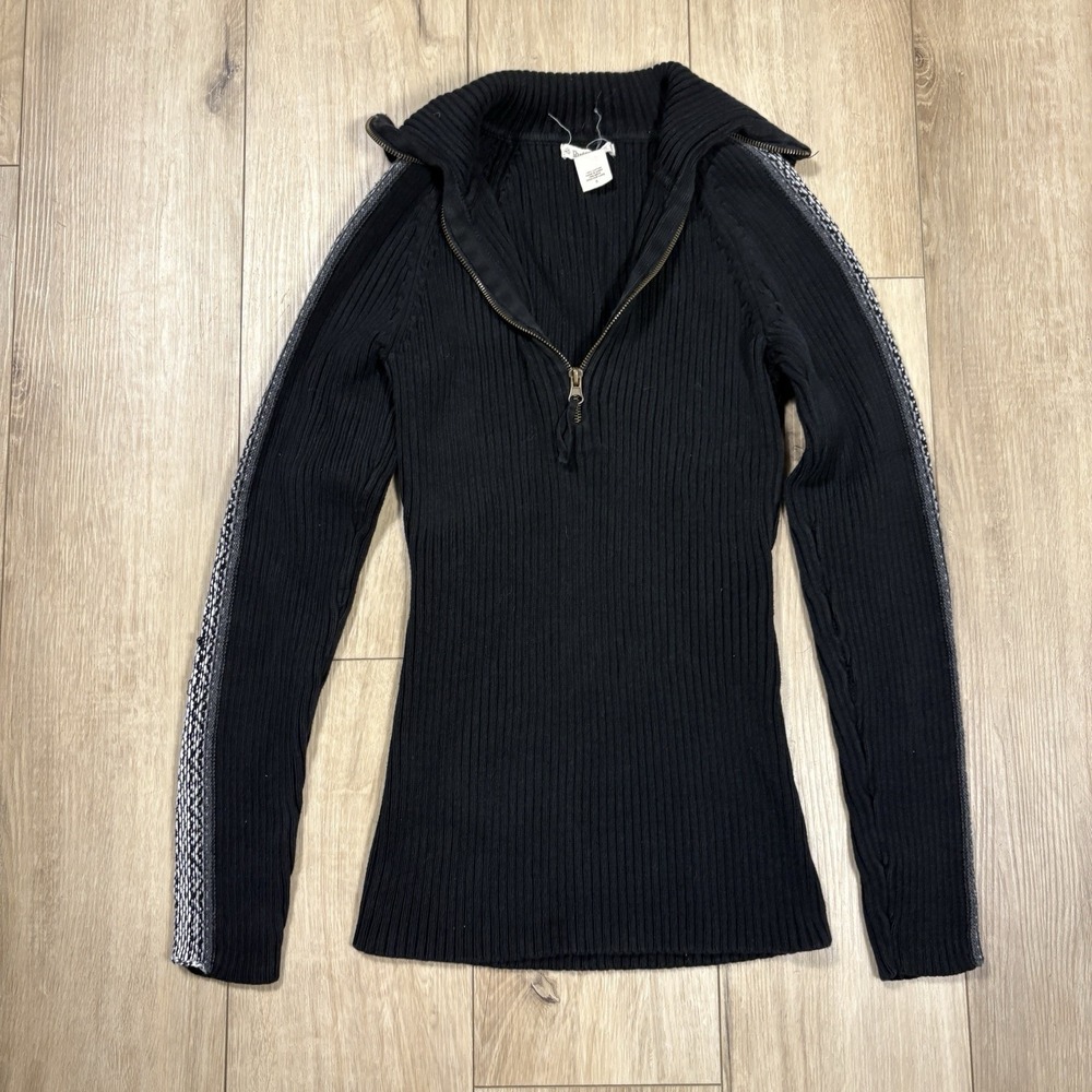 Ruff Hewn‎ Black Ribbed Half Zip Knit Sweater Size Small S Heavyweight Mock Neck